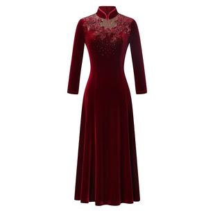 名兰世家喜妈妈婚宴礼服高端原创小个子喜婆婆婚礼秋冬丝绒连衣裙