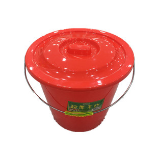 特厚耐摔耐砸红色带盖手提水桶圆桶全新料工厂酒店饭店家用强力桶