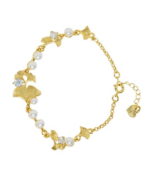 新中式越南沙金手链中国风珍珠镶锆银杏叶手饰简约设计感饰品货源