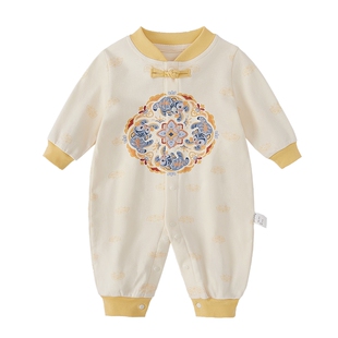 [7A抗菌]宝宝连体衣婴儿春季新中式哈衣男宝长袖春装新生婴儿衣服