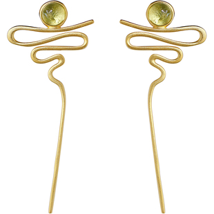 流云丨软语设计东方美学古典文艺天然碧玺镶嵌S925纯银流线耳坠