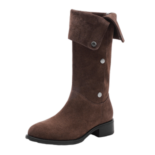 哈森/HARSON【折叠变奏曲】25秋冬新款复古西部中筒靴休闲女靴