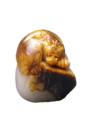 黑皮黄沁白玉独籽料生肖虎手把件
