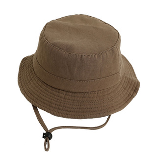 新款儿童渔夫帽春秋韩版时尚男女童纯色棉麻盆帽出游遮阳宝宝帽子