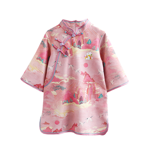 史努比女童连衣裙春秋江山如画旗袍裙女宝宝古风系新款长袖裙子