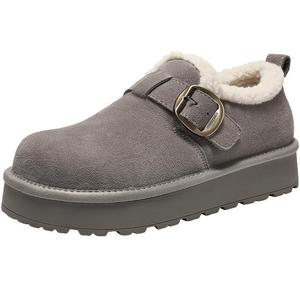 百丽雪顶咖啡厚底勃肯棉鞋女2025冬季新款加绒毛毛雪地靴B2966AM6