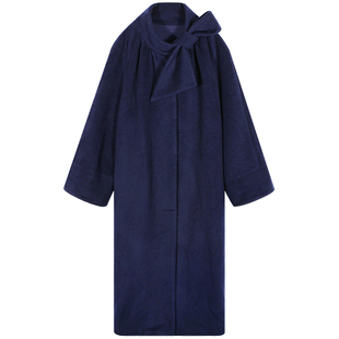 落落狷介深冬独特超好看外套藏青色长款毛呢外套女宽松小个子大衣