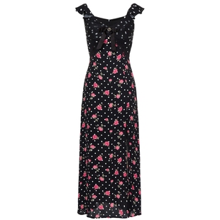 【奥莱】MAXRIENY黑底粉花飞飞袖吊带连衣裙