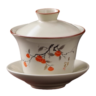 汝窑三才盖碗茶杯单个高档带盖家用三件套功夫泡茶碗陶瓷万事如意