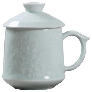 景德镇茶杯陶瓷带盖 马克杯过滤家用泡茶杯 影青瓷杯办公室水杯子