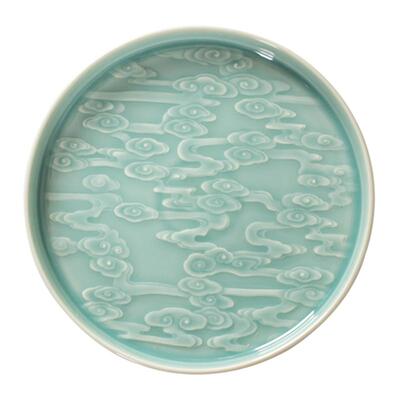 龙泉西冲青瓷轻奢祥云浮雕盘子