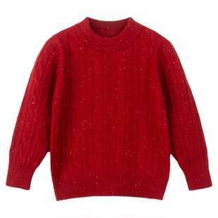 儿童羊绒衫红色男童毛衣高端纯山羊绒马年本命年宝宝女童拜年服