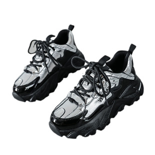 时尚老爹鞋女款2025新款圆头百搭厚底增高松糕鞋加绒休闲运动鞋子