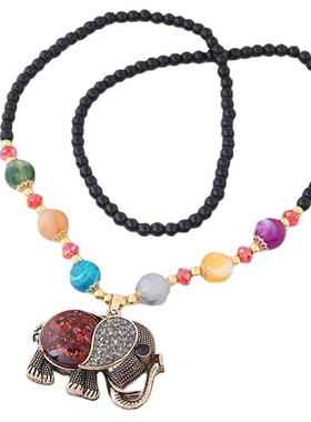 红色复古夸张大象长款百搭毛衣链