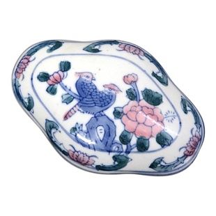 【老库存】茶室装饰摆设烟灰缸 手绘五彩青花小瓷盒 80年代老瓷器