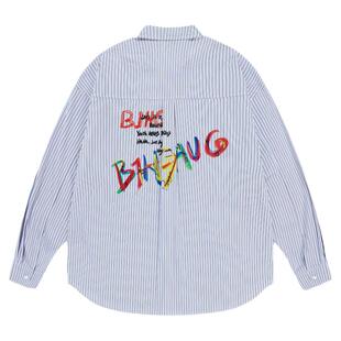 【赵昭仪同款】BJHG不计后果美式衬衫男款秋季条纹涂鸦外套衬衣女