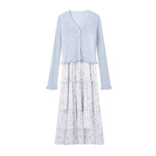 【两件套】秋水伊人吊带连衣裙女套装裙2026夏季新款长款针织裙子