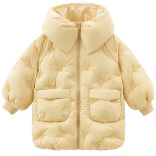 戴维贝拉儿童中长款羽绒服2026冬装新款女童强防水连帽外套童装