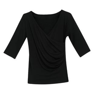 广场舞莫代尔上衣新款女单件跳舞服装练功服黑色长袖中老年舞蹈服