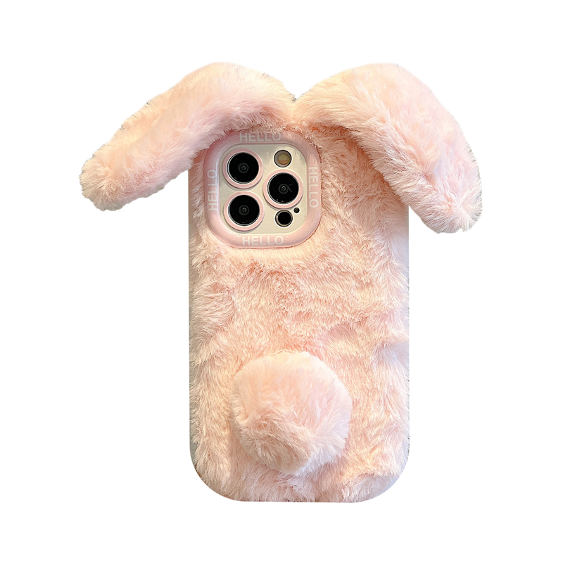 秋冬天毛绒兔适用苹果15手机壳17pro新款iphone16promax女14pro保暖13超好看12带挂绳15plus