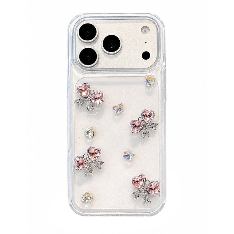 水钻蝴蝶结手机壳适用苹果iPhone17pro透明软壳16plus闪粉女款18promax时尚15保护套韩国风明星网红同款防刷