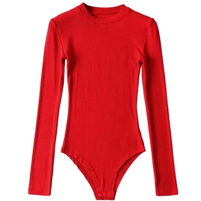 正常棉质女T恤简约长袖连裆连身