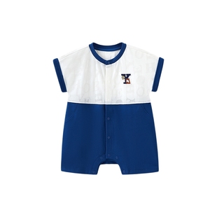 【商场同款】英氏婴儿短袖连体衣夏季薄款哈衣2024新款男宝外出服