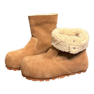 磨砂真牛皮加绒保暖厚底雪地靴