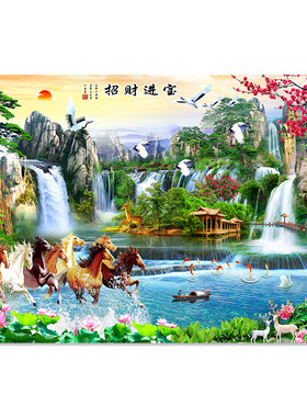 山水画风景自粘贴画客厅背景墙画