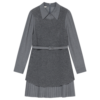 Goodland美地灰色法式假两件针织背心连衣裙2025冬新款LC35506417