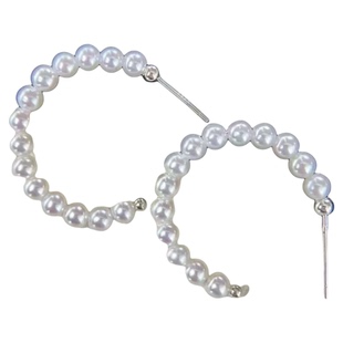 DIY配件 S925纯银时尚圆形C形耳钉空托 珍珠耳饰耳坠托3-4mm圆形