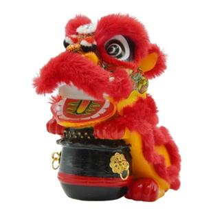 国潮佛山狮头舞狮醒狮狮鼓汽车车载车内中控装饰品小摆件招财摆件