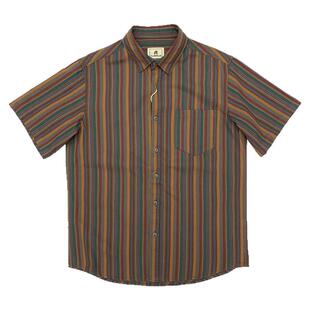 Vintage日系复古民族风衬衫男纯棉彩色条纹港风宽松古着短袖衬衣