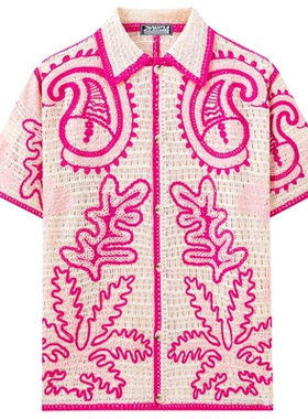 2026夏欧美风镂空透气针织衬衫男短袖开衫Polo衫上衣Men's shirt