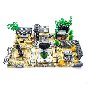 MOC军事基地总部积木建筑模型战场阵地丛林武装防御工事场景摆件