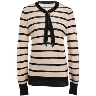 乔万尼商场新款针织上衣经典条纹领结设计俏皮舒适休闲风针织小衫