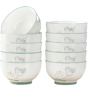 陶瓷碗家用2026新款高颜值时尚加厚防烫面碗可微波饭碗10个装组合