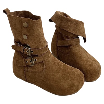 复古百搭小个子内增高厚底靴子女2025新款秋季配裙子显瘦勃肯短靴