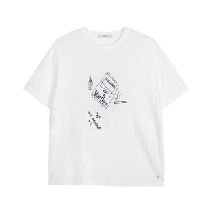 SPELLEDIT2025秋季新品万宝路T恤手绘时尚印花韩系短袖棉上衣女