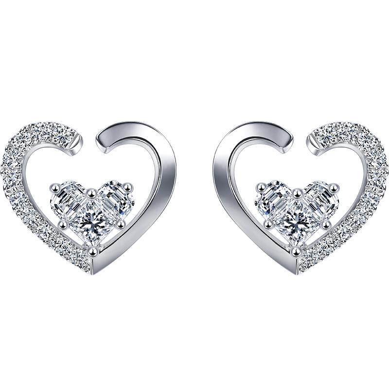 周生生18K白色黄金Lady Heart心形钻石耳钉95421E定价