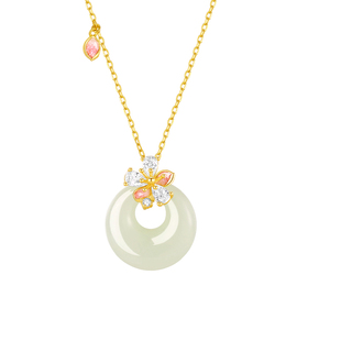 周大生转珠阁玉见桃花银S925和田玉项链天然玉石送女友生日礼物