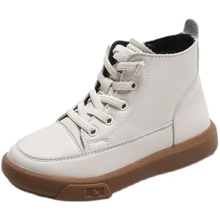 真皮儿童加绒鞋小白鞋高帮休闲鞋2025秋冬二棉鞋女童短靴皮靴保暖