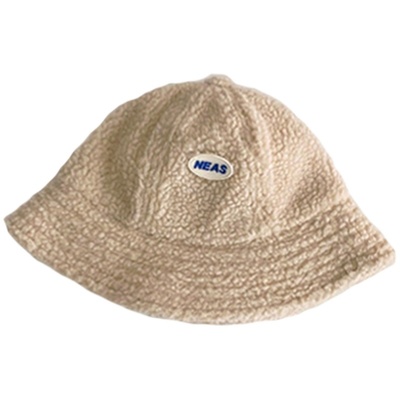 ins韩国儿童羊羔毛小标男渔夫帽