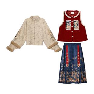 森女部落原创国风新年战袍新中式刺绣民族马面裙套装冬季拜年服女