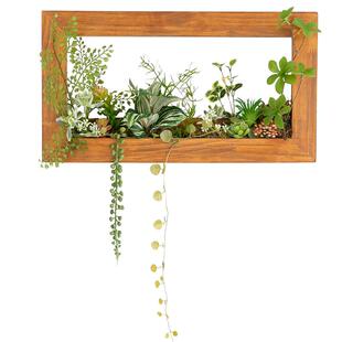 阿楹 背景墙绿植仿真花电视墙面装饰相框画 幼儿园客厅中古壁挂件