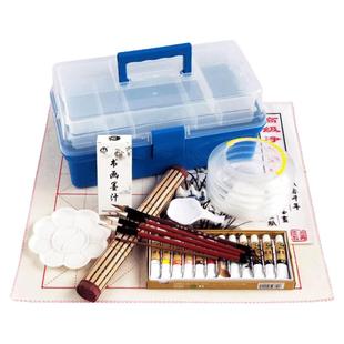 马利牌中国画颜料12色初学者毛笔小学生儿童入门材料工笔画成人24色专业箱水墨画工具套装国画用品工具箱全套