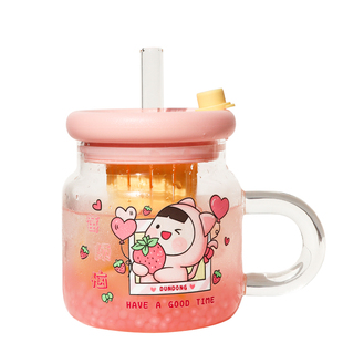 吸管玻璃杯大容量办公室水杯茶水分离女高颜值家用牛奶喝水杯子