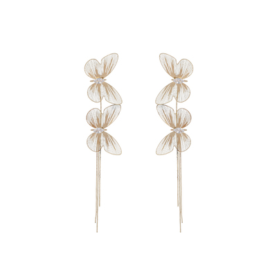 气质轻奢夸张金属蝴蝶流苏耳环