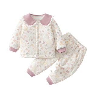 婴儿衣服女宝秋冬分体套装婴幼儿外出纯棉初冬宝宝冬装加厚棉服冬
