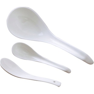 贝玉纯白骨瓷小汤勺子陶瓷可爱长柄饭勺大汤勺家用大号汤匙调羹
